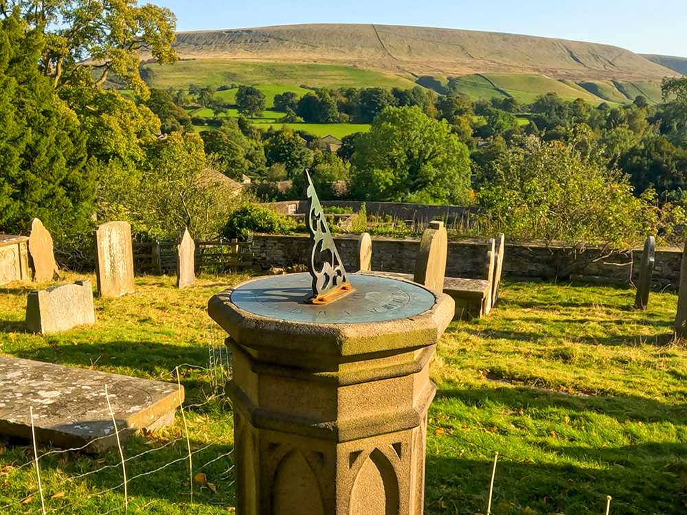 Looking across at Pendle Hill from St Leonard's Church in Downham