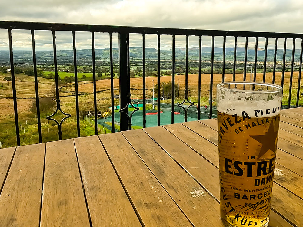 Looking out over the Ribble Valley sat having a drink on the balcony at the Wellsprings