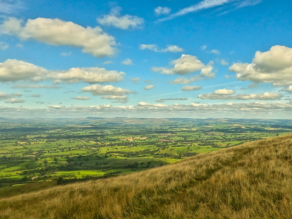 Looking out towards the Lower Lakeland Fells, Ingleborough and Pen-y-ghent from the same metal kissing gate